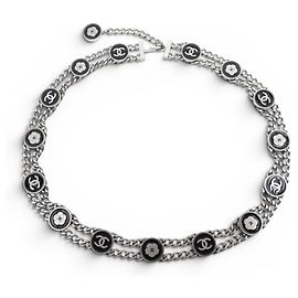 CHANEL T80 GÜRTEL METALLKETTE MEDAILLONS LOCO CC CAMELIA 2004 Silber