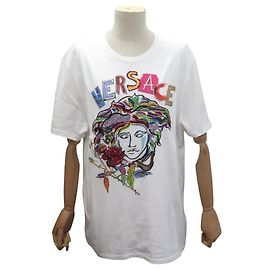 NEUER VERSACE KURZARM TOP MEDUSA SEQUINS 44 IT M 48 FR BAUMWOLLE Weiß