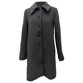 Ganni Collared Trench Coat in Grey Wool Grey