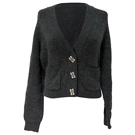 Ganni Cardigan mit V-Ausschnitt aus grauer Wolle Grau