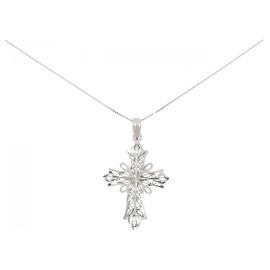 Autre Marque Collana Croce K10WG Argento