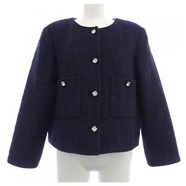 Chanel Collarless Jacket Blue Navy blue
