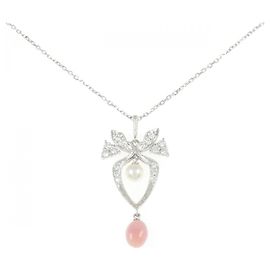 Colar Mikimoto de Perla de Concha e Platina Prata
