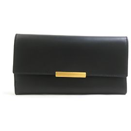 Bottega Veneta Black Leather Bi-Fold Long Wallet Black