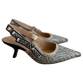 Dior J'Adior Décolleté Slingback in Tessuto Jacquard Blu Beige