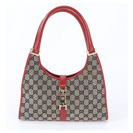 Borsa Tote Gucci Jackie GG Canvas Rosso Beige