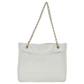 Chanel Vintage Shopping Tote Lammleder Medium Weiß