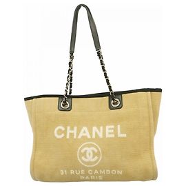 Chanel Deauville Canvas Chain Tote Bag Beige