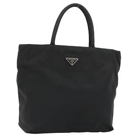 PRADA Hand Bag Nylon Black Silver Auth bs34105 Black Silvery