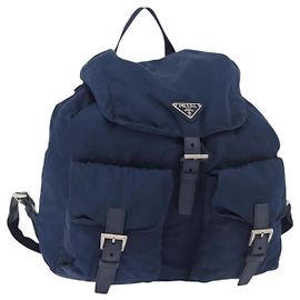 PRADA Backpack Nylon Navy Silver Auth 161363 Silvery Navy blue