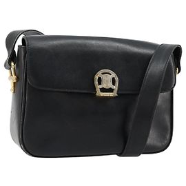 Céline Bolsa de Ombro CELINE em Couro Preto e Ouro Auth 185088 Preto Dourado
