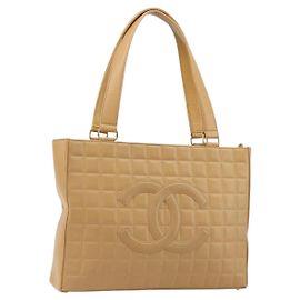 CHANEL Choco Bar Tote Bag Lammleder Beige Gold CC Auth BA13309 Beige Golden