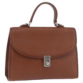 Bolsa Burberry de couro marrom ouro Auth ep14751 Marrom Dourado