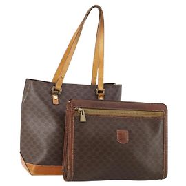 Céline Clutch CELINE Macadam Canvas PVC Couro 2 Set Marrom Auth ti3985 Marrom