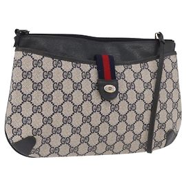 Borsa a Spalla GUCCI GG Supreme Sherry Line PVC Blu Navy Oro 904 02 026 Auth BA13331 D'oro Blu navy