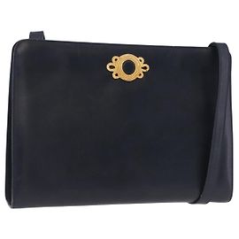 Salvatore Ferragamo Shoulder Bag Leather Navy Gold Auth ar13953 Golden Navy blue