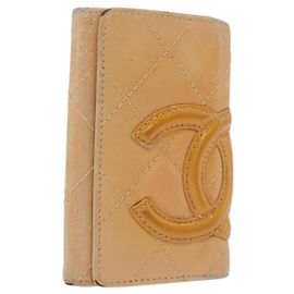 CHANEL Cambon Line Matelasse Key Case Leather Beige Silver CC Auth ep14903 Silvery Beige