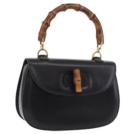 Borsa a mano GUCCI Bamboo in pelle nera e oro 000 01 0633 Auth 184960V Nero D'oro