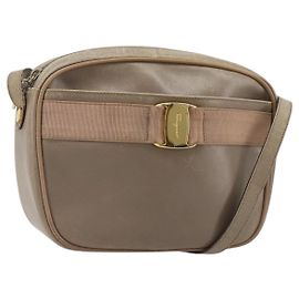 Bolsa de Ombro Salvatore Ferragamo Vala em Couro Bege Dourado Auth BA13281 Bege Dourado
