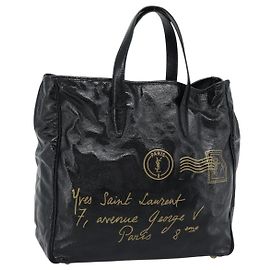 SAINT LAURENT Tote Bag Lackleder Schwarz Gold Auth bs35505 Schwarz Golden