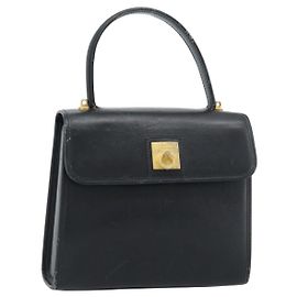 Céline Sac à main CELINE en cuir noir avec détails dorés Auth 185125 Noir Doré