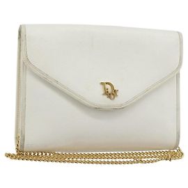 Bolsa de ombro com corrente Christian Dior em couro branco e ouro Auth BA13317 Branco Dourado