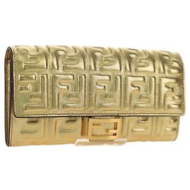 FENDI Cartera larga de lona Zucca Oro Auth am11795V Dorado
