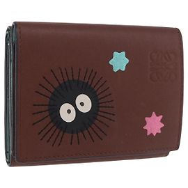 Portefeuille compact LOEWE Collaboration Studio Ghibli en cuir marron Auth 184848SM Marron Argenté