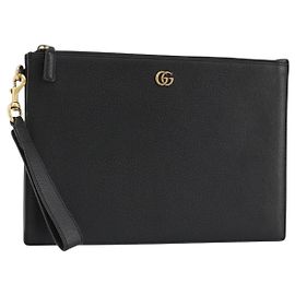 Clutch GUCCI GG Marmont in pelle nera e oro 475317 Auth 183138 Nero D'oro