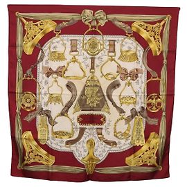 Hermès HERMES Carré 90 Sciarpa "RETRIERS" Seta Bordeaux Auth BA13192 Bordò