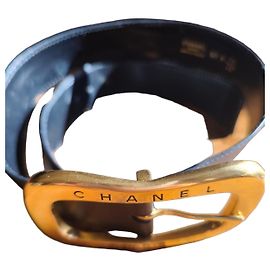 Chanel Black Leather Belt with Gold Buckle Black Golden