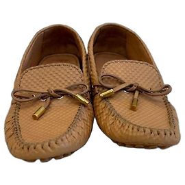 Louis Vuitton Gloria Damier Embossed Leather Loafers Brown