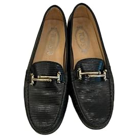 Tod's Black Python-Effect Leather Horsebit Loafers Black
