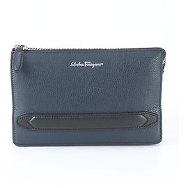 Pochette in pelle Salvatore Ferragamo Nero Blu navy