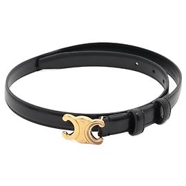 Céline Celine Triomphe Belt Leather and Metal Thin Black