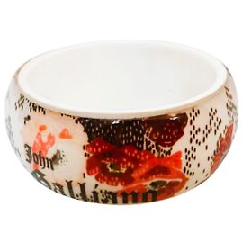 Pulseira rígida icônica JOHN GALLIANO com rosas e logo Marrom Branco Vermelho