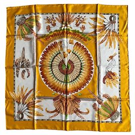 Hermès "Brésil" Sciarpa in seta 90x90 Marrone Bianco Rosso Verde Giallo