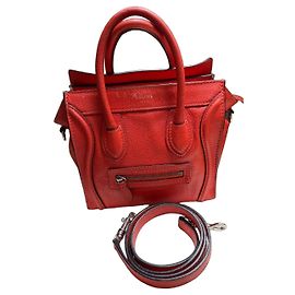 Céline Bolsa Nano Luggage em couro vermelho Vermelho
