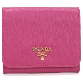 Carteira tríptico de couro rosa Prada Rosa