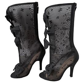 Botas Chanel de malla negras con lazos Negro
