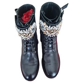 Rene Caovilla Bottes en cuir noir ornées de cristaux Swarowski Noir