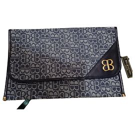 Balenciaga Monogram Canvas Clutch Bag Blue and Black Black Blue