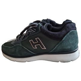 Baskets Hogan en daim vert et cuir bleu marine Noir Vert