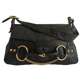 Gucci Bolsa de ombro Horsebit em couro preto Preto Dourado