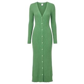 FTC Cashmere geripptes Midi-Kleid mit Knopfleiste - Grün Grün