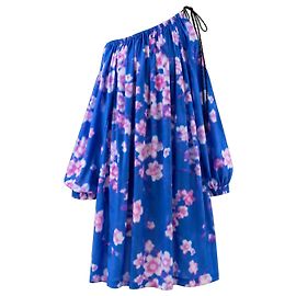 Dries Van Noten Robe Imprimé Cherry Blossom SS19 Rose Bleu
