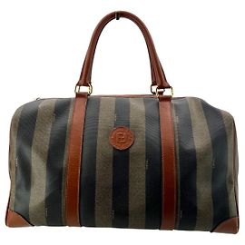 Fendi Bolsa Boston de lona Pequin listrada vintage Marrom