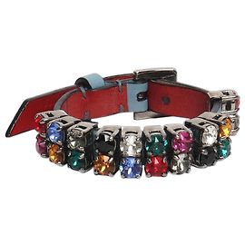 Miu Miu Pulseira de couro azul com detalhes em diamantes Azul