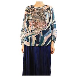 Emilio Pucci Blue embellished sheer blouse - size UK 12 Blue