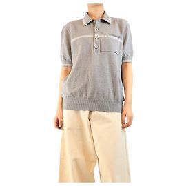 Burberry Graues Strick-Poloshirt mit kurzen Ärmeln - Größe L Grau